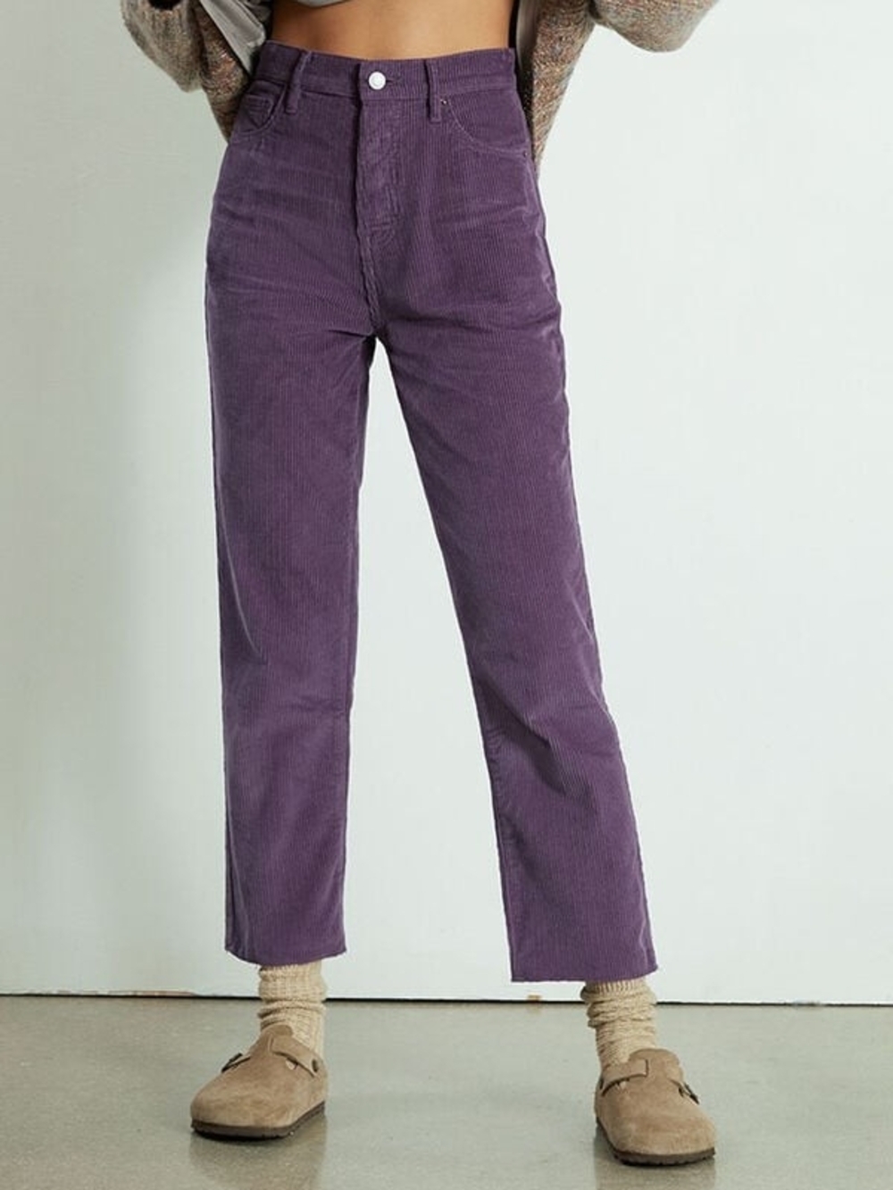 PacSun Purple Corduroy Pants High Rise Straight Leg Frayed Hem Size 26